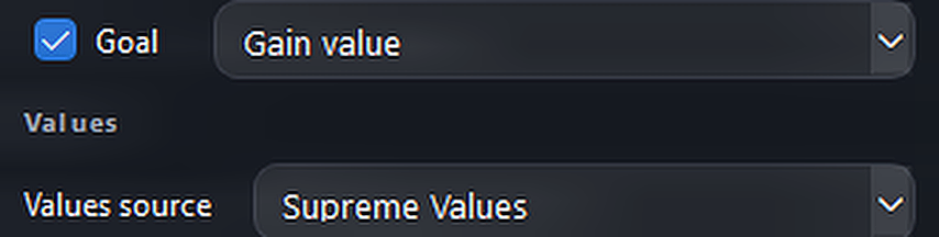 Goal: Gain value. Values source: Supreme Values.